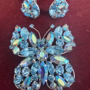 Signed Regency Butterfly Brooch and clip on earring set